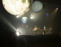 Stage ambience with illuminating balloons during a concert