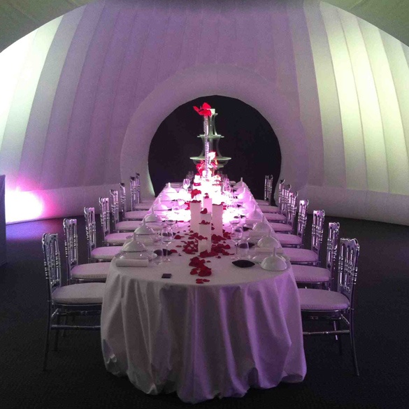 A reception in an inflatable dome.