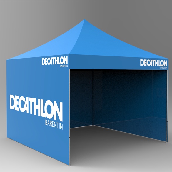 Folding tent with advertising wall for Decathlon