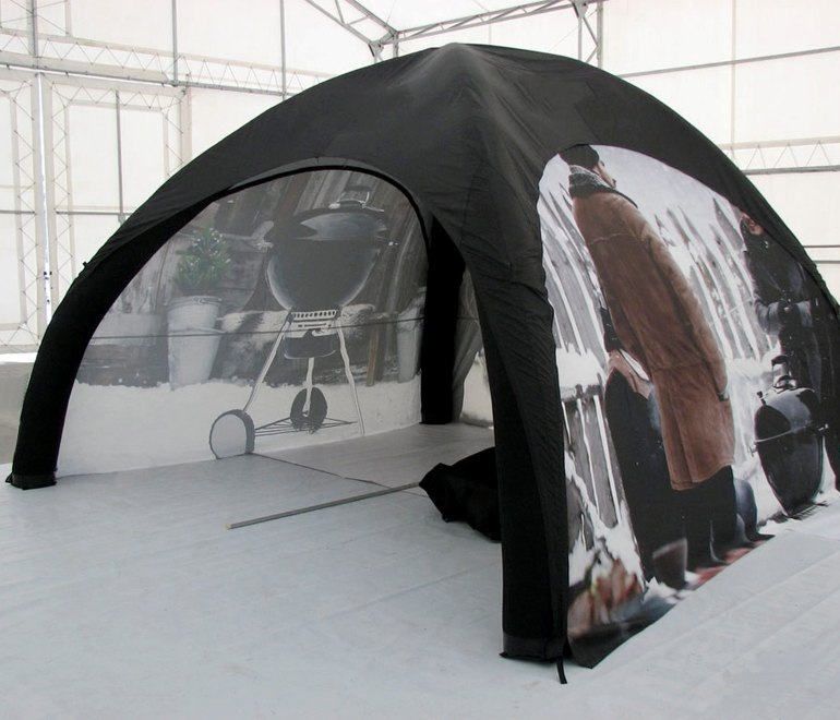 Inflatable tent with captive air advertising Yamaha