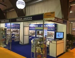 Light balloon on stand at the Propack booth during an industrial trade show