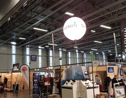 Lighting balloon on a stand at the Garmin stand at an electronics trade fair