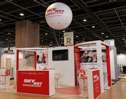The Skynet exhibition stand with its giant balloon