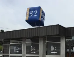 Giant advertising helium cube outdoors for an open day