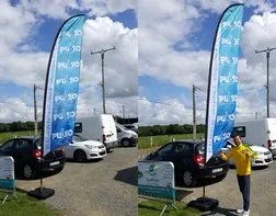 Custom beach flag for PUBEO sponsor of USQ football tournament