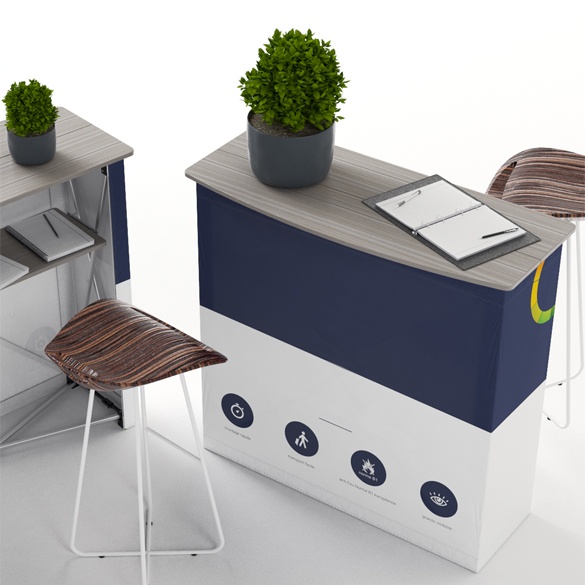Inflatable or folding reception counter for exhibitions